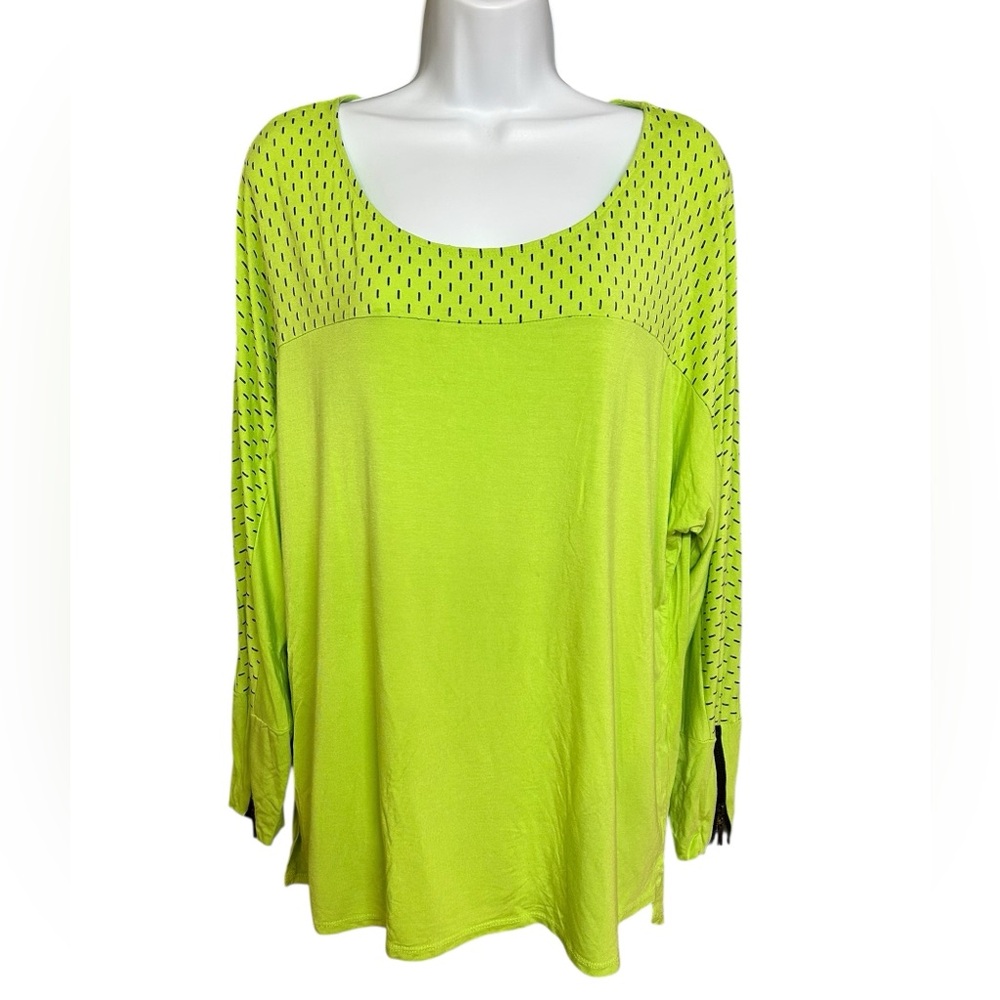 Bianca Nygard Womens Top Size L Neon Green Long Sleeve Stretchy Comfort
